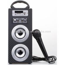 mini bluetooth karaoke wooden speaker with MIC slots FM USB TF/SD LED screen